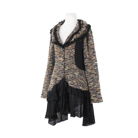 Nicole Sabbattinni Sz M Black Brown White Lined Buttons Acrylic Wool Poly Jacket