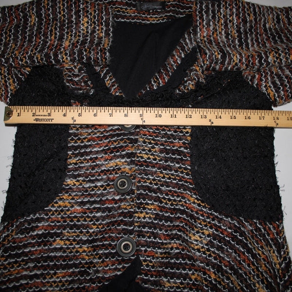 Nicole Sabbattinni Sz M Black Brown White Lined Buttons Acrylic Wool Poly Jacket