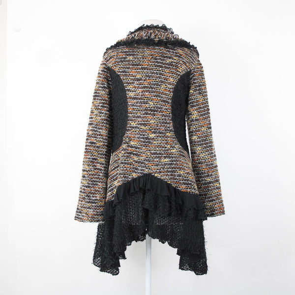 Nicole Sabbattinni Sz M Black Brown White Lined Buttons Acrylic Wool Poly Jacket