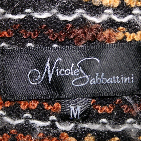 Nicole Sabbattinni Sz M Black Brown White Lined Buttons Acrylic Wool Poly Jacket