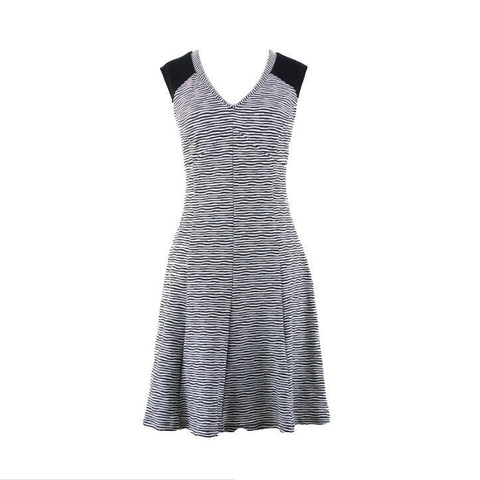 Guess Sz 10 Black White Striped V Neck Sleeveless Lined Polyester Spandex Dress