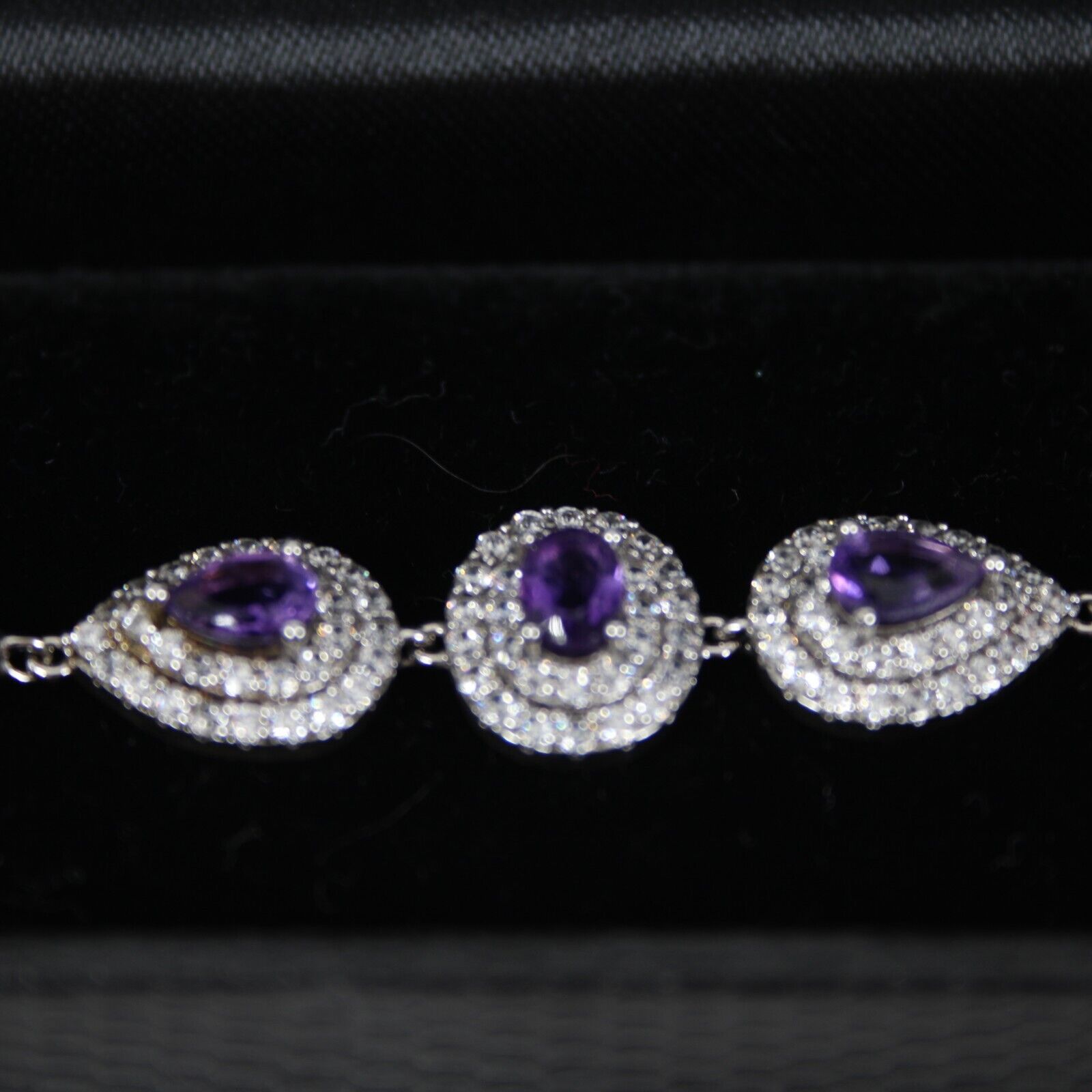 Gold Coast Silver Tone Amethyst CZ Platinum Plated 7.5" Ext 2" Bracelet