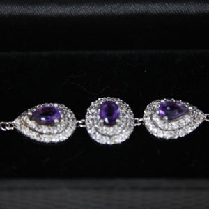 Gold Coast Silver Tone Amethyst CZ Platinum Plated 7.5" Ext 2" Bracelet