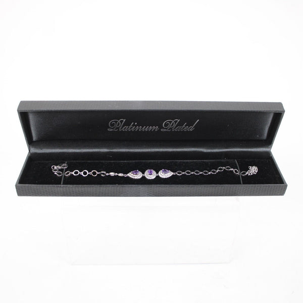 Gold Coast Silver Tone Amethyst CZ Platinum Plated 7.5" Ext 2" Bracelet