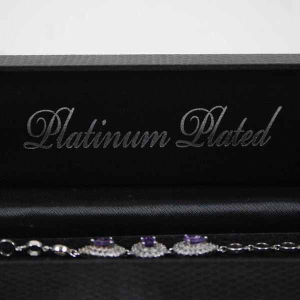 Gold Coast Silver Tone Amethyst CZ Platinum Plated 7.5" Ext 2" Bracelet