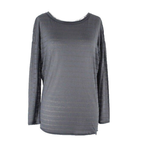 Vimmia Sz S Gray Sheer Stripes Open Back Rayon Polyester Top