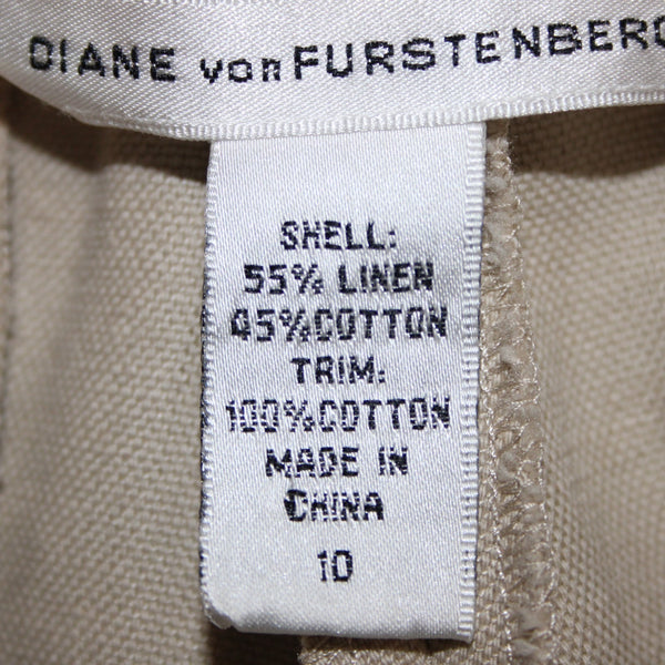 Diane Von Furstenberg Shorts Sz 10 x 13 Tan Gold Knee Length Linen Cotton Shorts