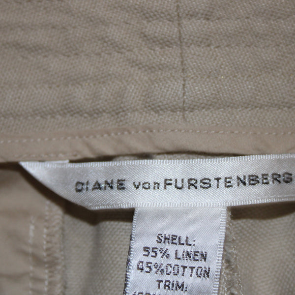 Diane Von Furstenberg Shorts Sz 10 x 13 Tan Gold Knee Length Linen Cotton Shorts