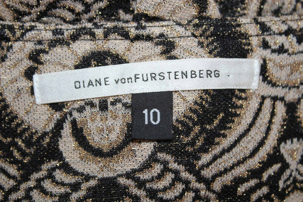 Diane Von Furstenberg Sz 10 Tan Black Gold Pocket Rosa Rio Wool Blend Dress