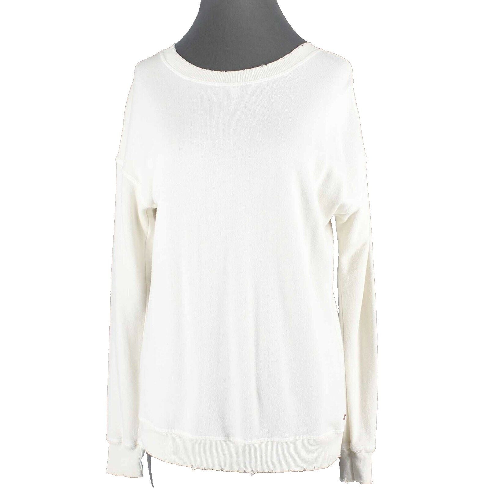 Philanthropy Sz XS Cream Tan Distressed Lace Up Back Cotton Blend Sweater