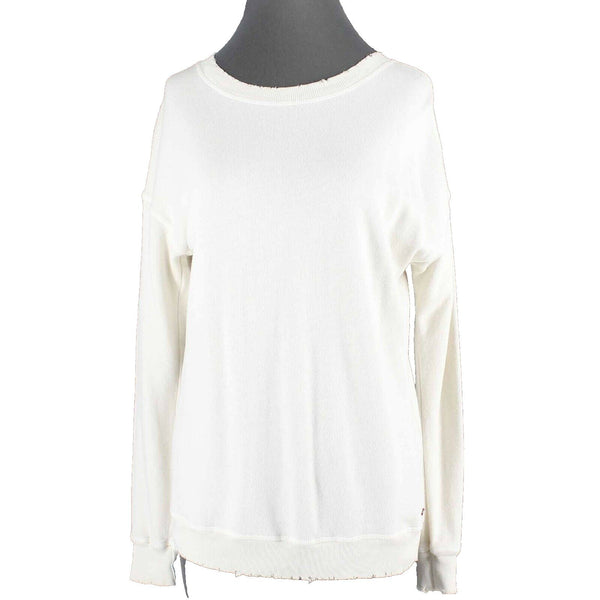 Philanthropy Sz XS Cream Tan Distressed Lace Up Back Cotton Blend Sweater