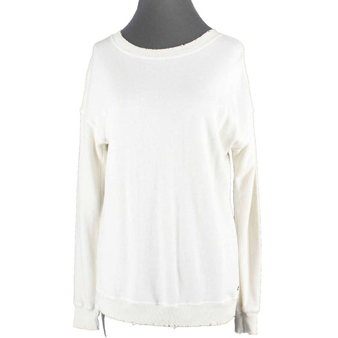 Philanthropy Sz XS Cream Tan Distressed Lace Up Back Cotton Blend Sweater