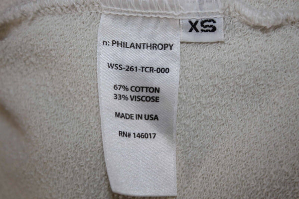 Philanthropy Sz XS Cream Tan Distressed Lace Up Back Cotton Blend Sweater