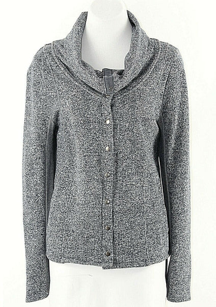 Saturday Sunday SzL Charcoal Gray Cream Snap Cotton Poly Rayon Hi Lo Jacket