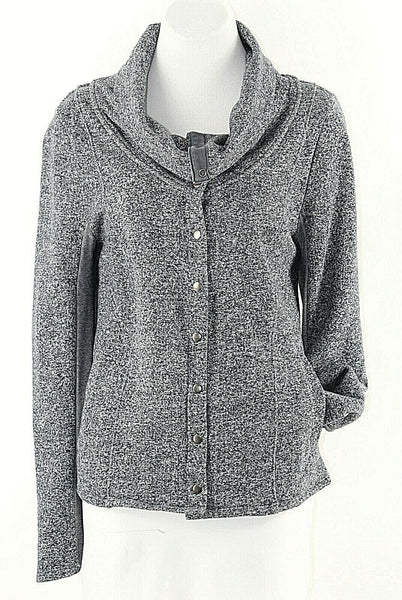 Saturday Sunday SzL Charcoal Gray Cream Snap Cotton Poly Rayon Hi Lo Jacket