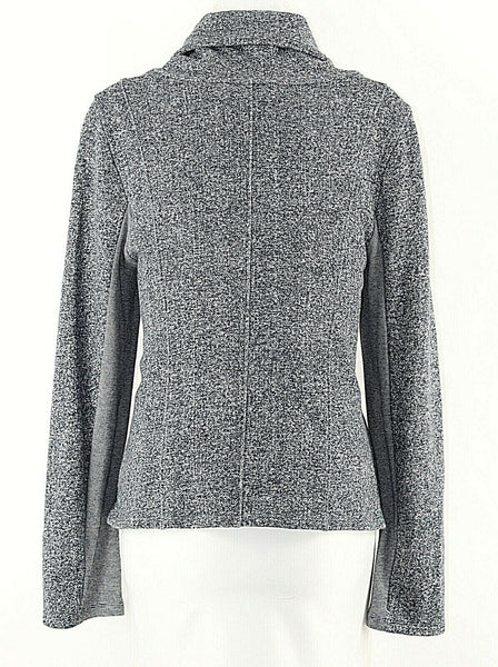 Saturday Sunday SzL Charcoal Gray Cream Snap Cotton Poly Rayon Hi Lo Jacket