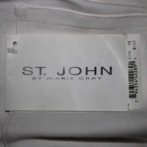 St John NEW Signature Sz 16 x 35 White Denim Pockets Straight Leg Cotton Jeans