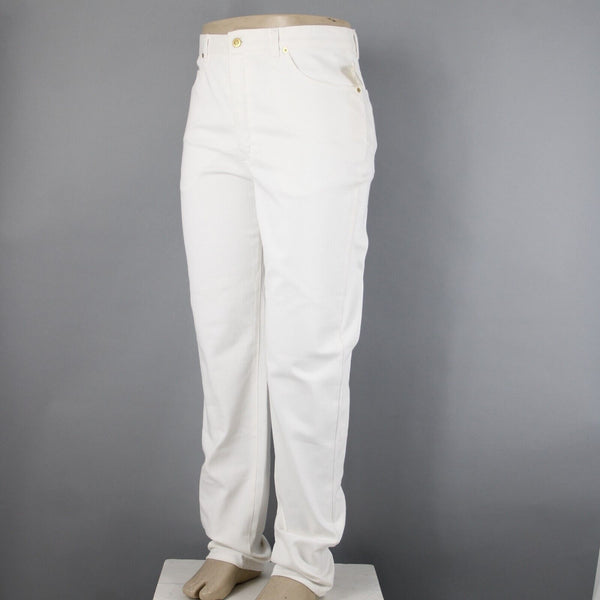 St John NEW Signature Sz 16 x 35 White Denim Pockets Straight Leg Cotton Jeans