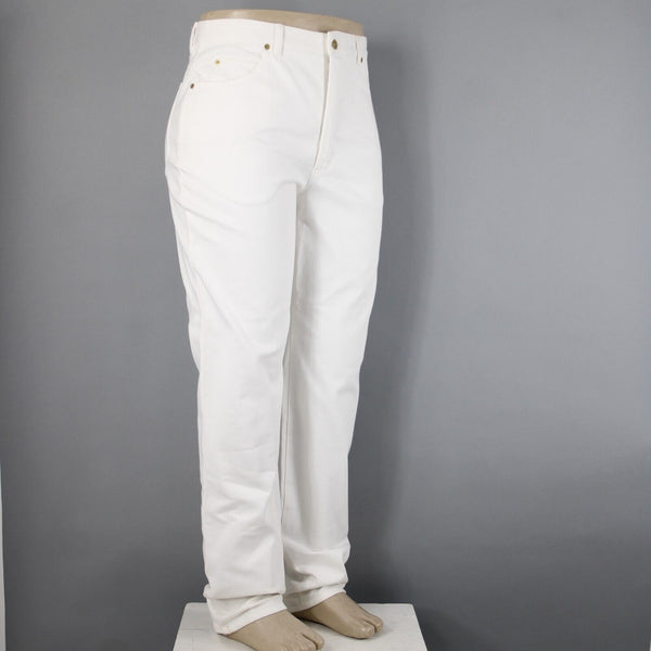 St John NEW Signature Sz 16 x 35 White Denim Pockets Straight Leg Cotton Jeans