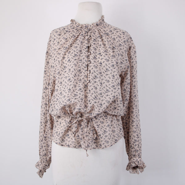 Joie Top Sz S Lt Pink Lavender Multi Color Floral Collared Cotton Viscose Top
