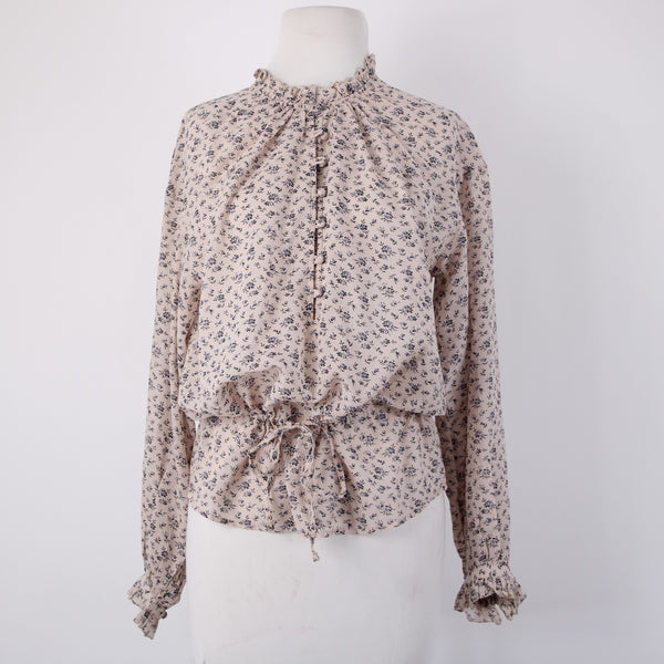 Joie Top Sz S Lt Pink Lavender Multi Color Floral Collared Cotton Viscose Top