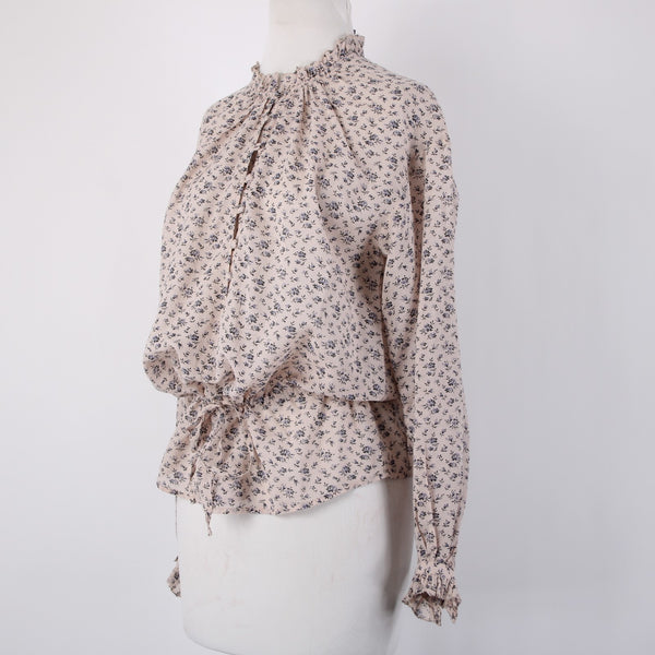 Joie Top Sz S Lt Pink Lavender Multi Color Floral Collared Cotton Viscose Top