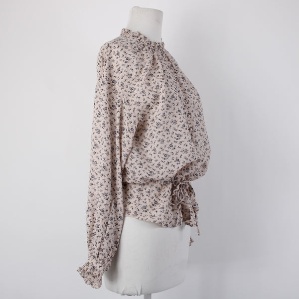 Joie Top Sz S Lt Pink Lavender Multi Color Floral Collared Cotton Viscose Top