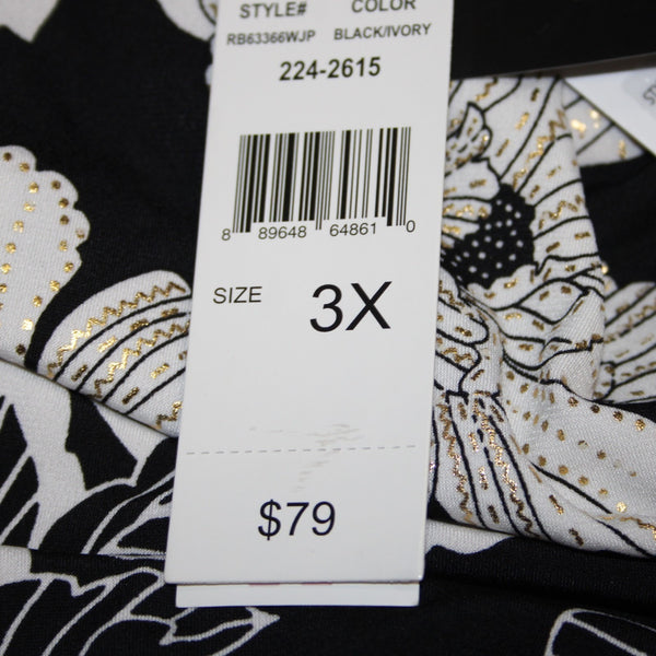 Robbie Bee Dress NEW $79 Sz 3X Black White Gold Multi Floral Poly Spandex Dress