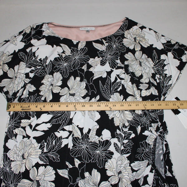 Robbie Bee Dress NEW $79 Sz 3X Black White Gold Multi Floral Poly Spandex Dress