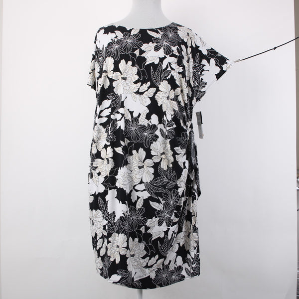 Robbie Bee Dress NEW $79 Sz 3X Black White Gold Multi Floral Poly Spandex Dress