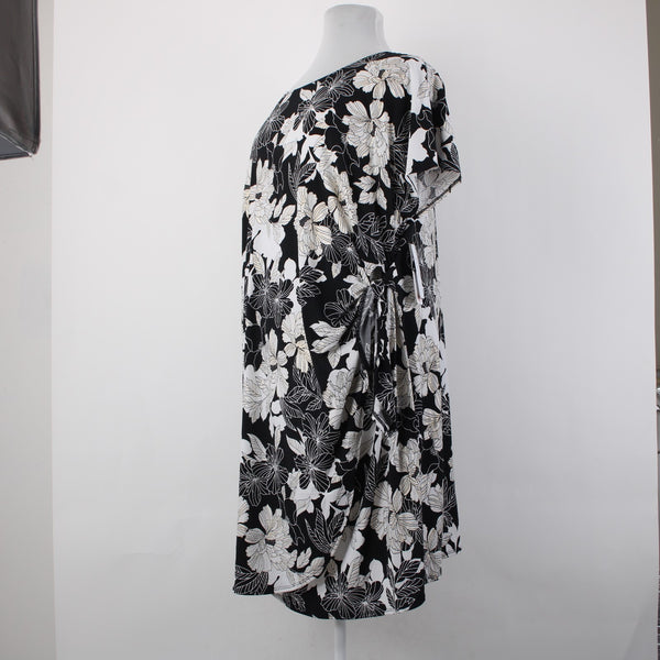 Robbie Bee Dress NEW $79 Sz 3X Black White Gold Multi Floral Poly Spandex Dress