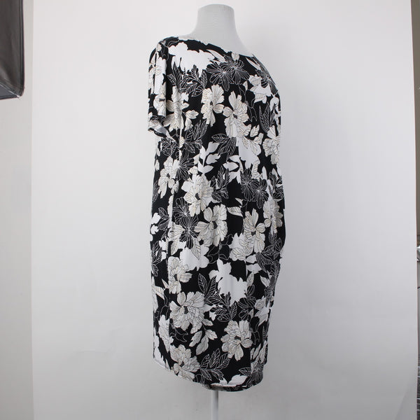 Robbie Bee Dress NEW $79 Sz 3X Black White Gold Multi Floral Poly Spandex Dress