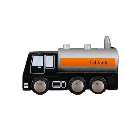 Wood 3.5" Black Silver Oil Tank Truck Toy