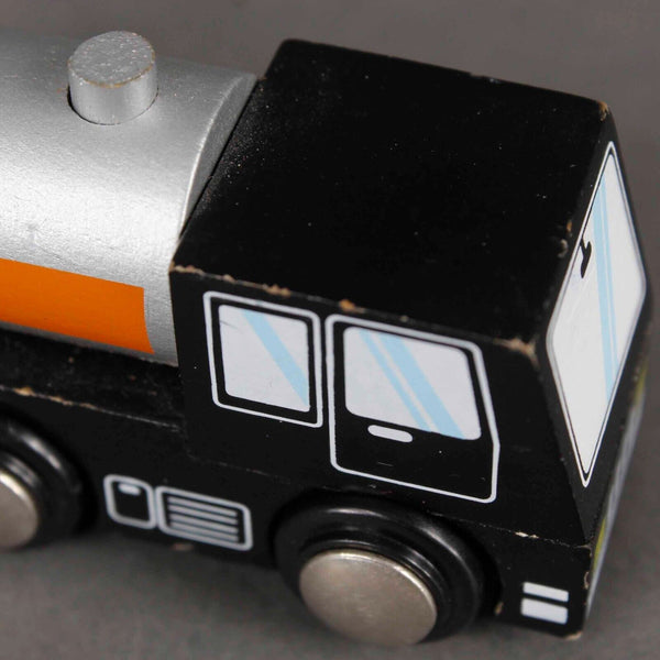 Wood 3.5" Black Silver Oil Tank Truck Toy