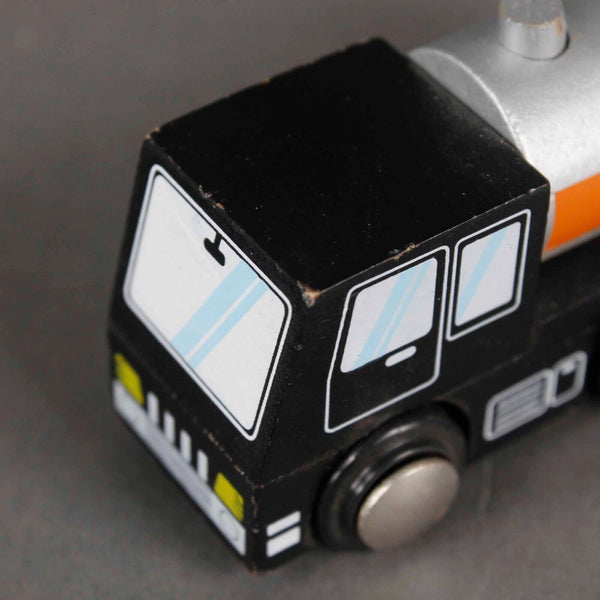 Wood 3.5" Black Silver Oil Tank Truck Toy