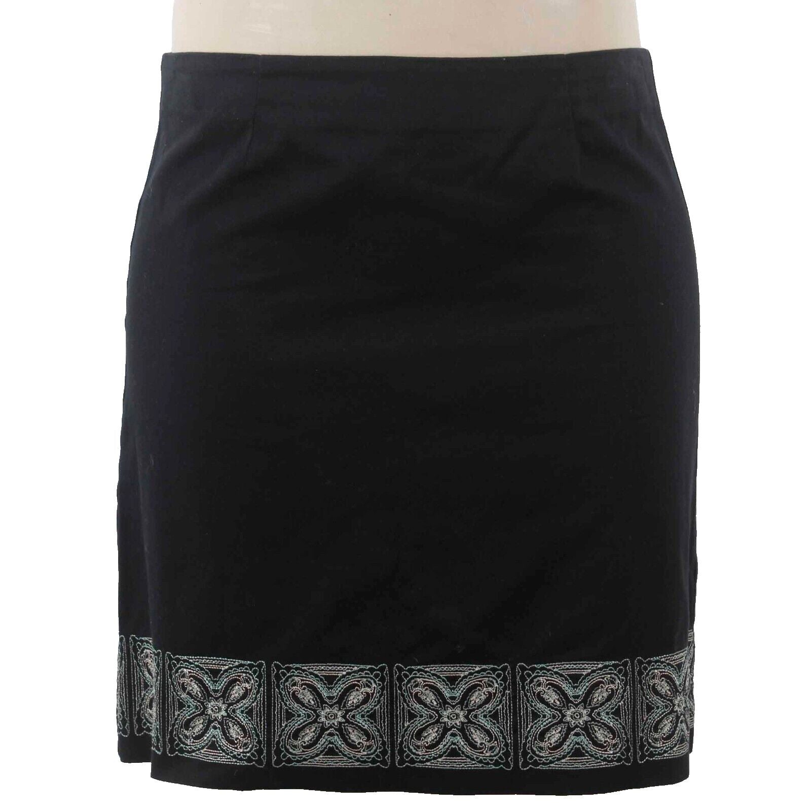 Geoffrey Beene Sz 14 Black Multi Embroidered Pencil Cotton Blend Skirt