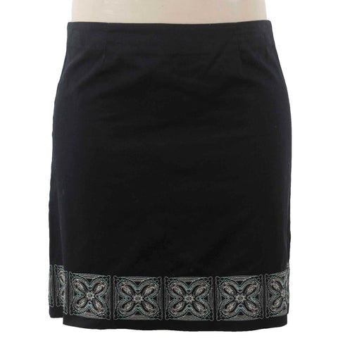 Geoffrey Beene Sz 14 Black Multi Embroidered Pencil Cotton Blend Skirt
