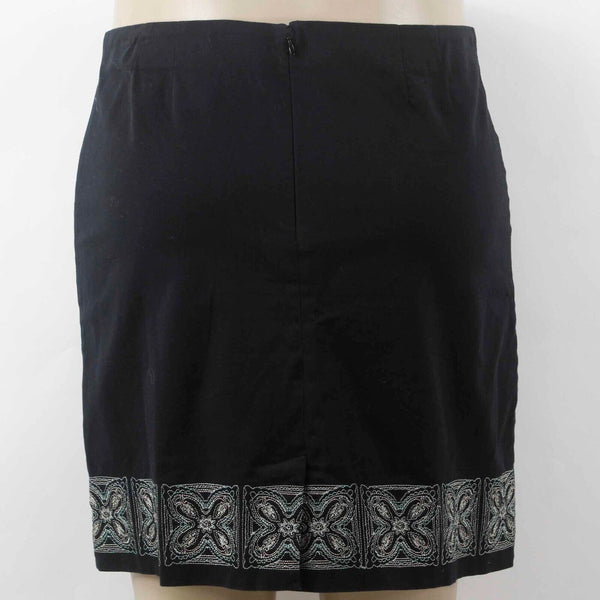 Geoffrey Beene Sz 14 Black Multi Embroidered Pencil Cotton Blend Skirt