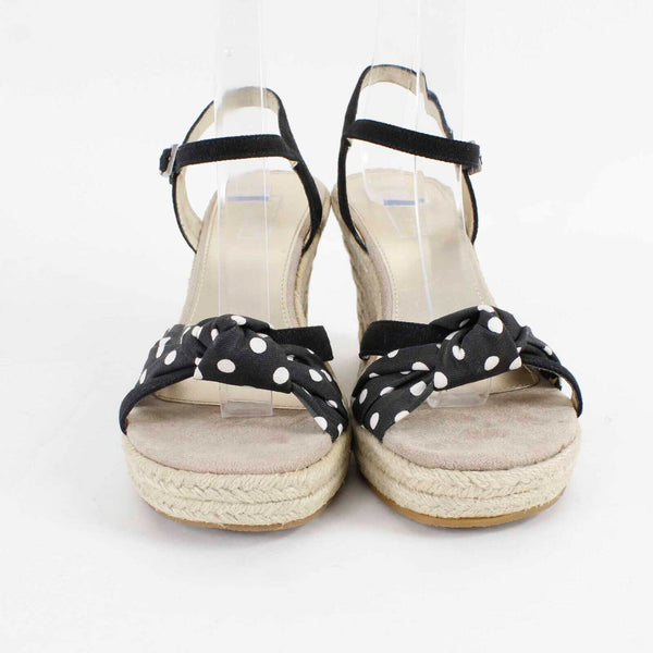 Arizona Sz 6.5M Black White Woven Polka Dots Fabric Upper 3.5" Wedge Heel