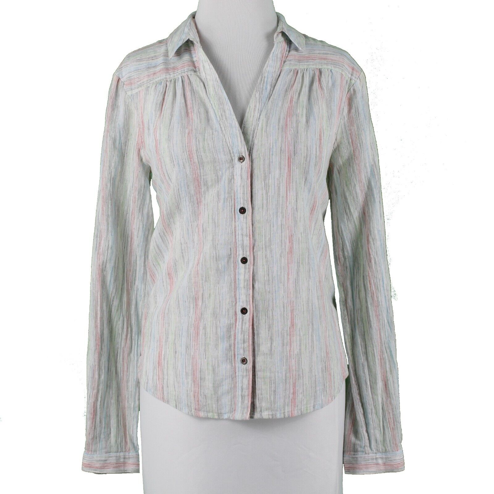 Holding Horses Sz 8 White Multicolor Collared Button Up 100% Cotton Top