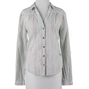 Holding Horses Sz 8 White Multicolor Collared Button Up 100% Cotton Top