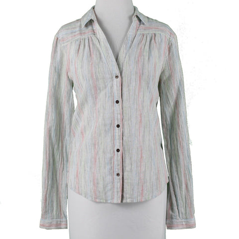 Holding Horses Sz 8 White Multicolor Collared Button Up 100% Cotton Top
