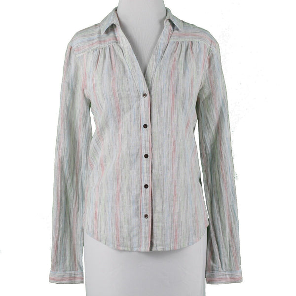 Holding Horses Sz 8 White Multicolor Collared Button Up 100% Cotton Top