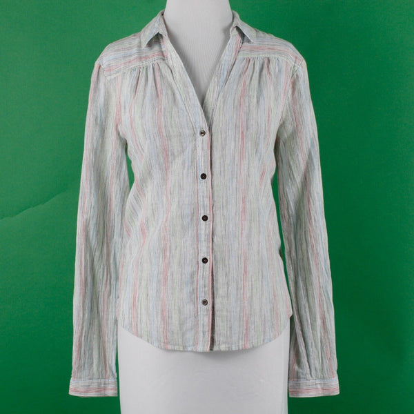 Holding Horses Sz 8 White Multicolor Collared Button Up 100% Cotton Top