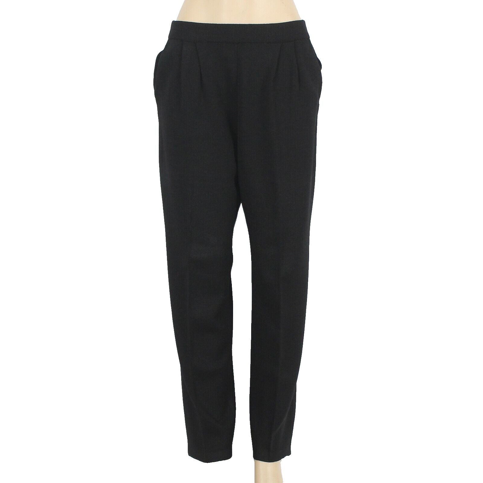 St John Sz 6 x 26 Black Elastic Waist Pockets Pleated Santana Knit Pant