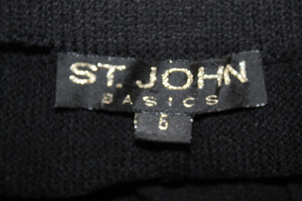 St John Sz 6 x 26 Black Elastic Waist Pockets Pleated Santana Knit Pant