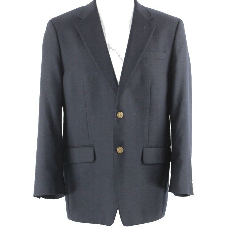 Club Room Sz 42R Navy Blue Gold Button 100% Wool Lined Blazer Jacket