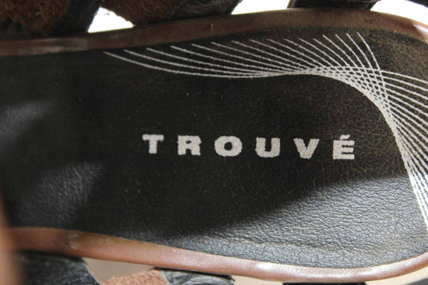 Trouve Sz 8M Brown Strappy Ankle Zip Open Genuine Leather High Heel Booty