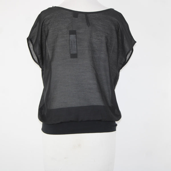 Isda Co NEW $163 Clipped Sz S Black Sheer V Neck Short Sleeve Poly Cotton Top