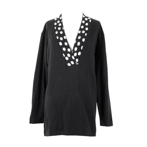 Mondi Sz 38 Black White Polka Dots Collared Long Sleeve Cotton Acrylic Tunic Top